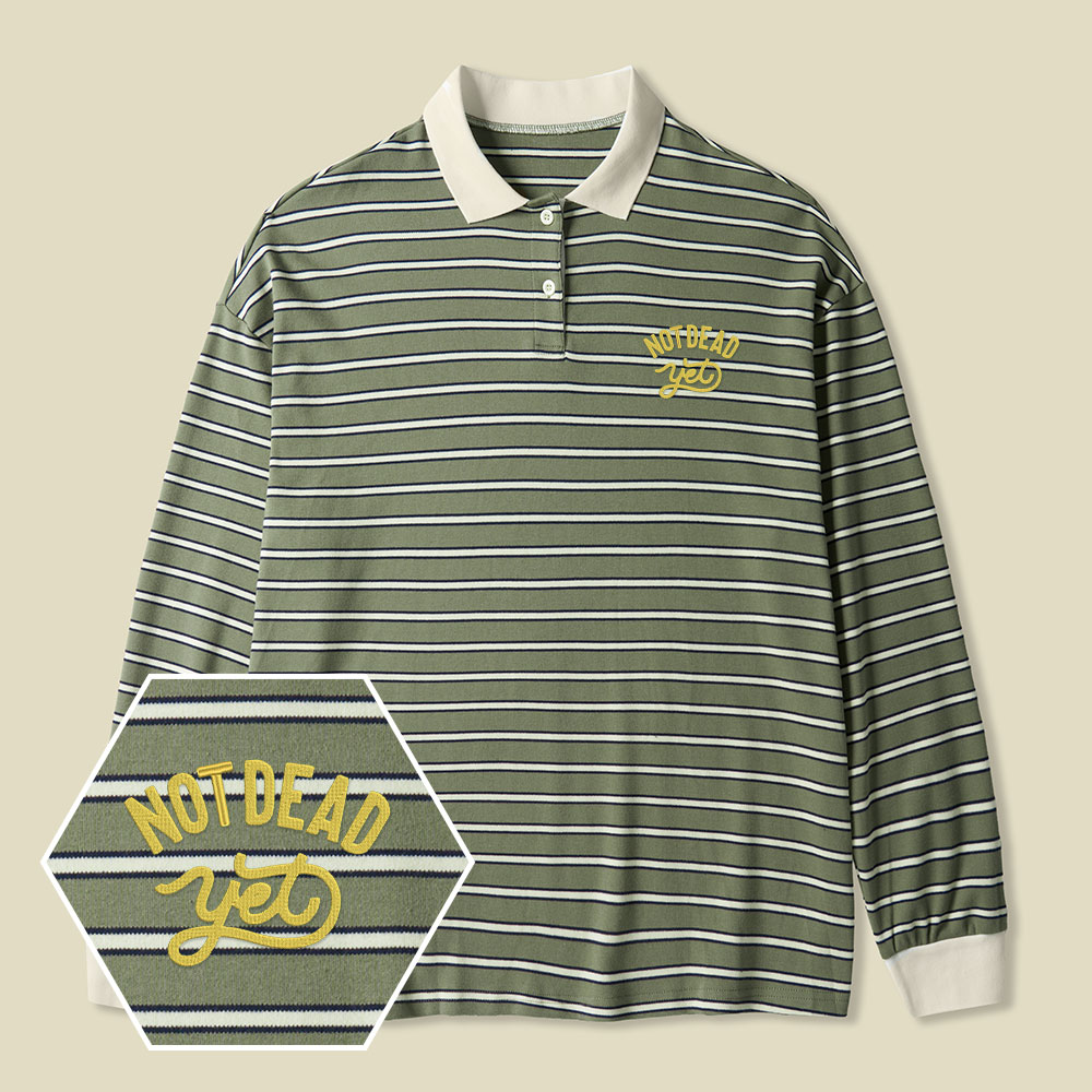 Not Dead Yet Lycra Striped Embroidered Long-Sleeve Polo