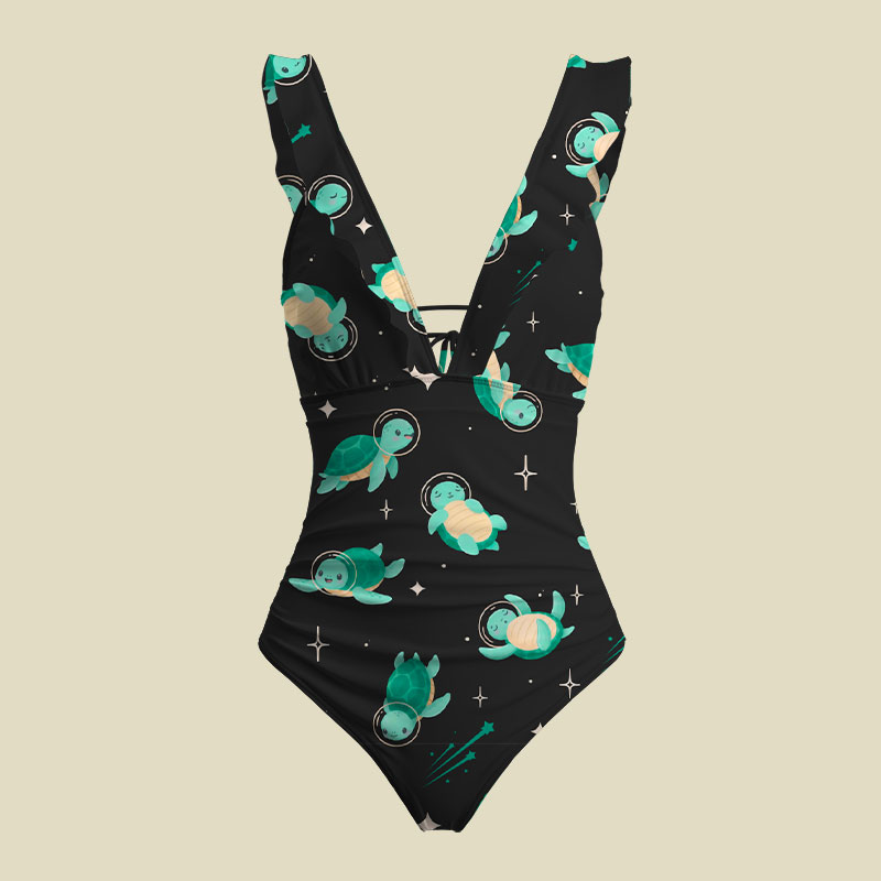 Space Turtles V-Neck One Piece Swimsuit