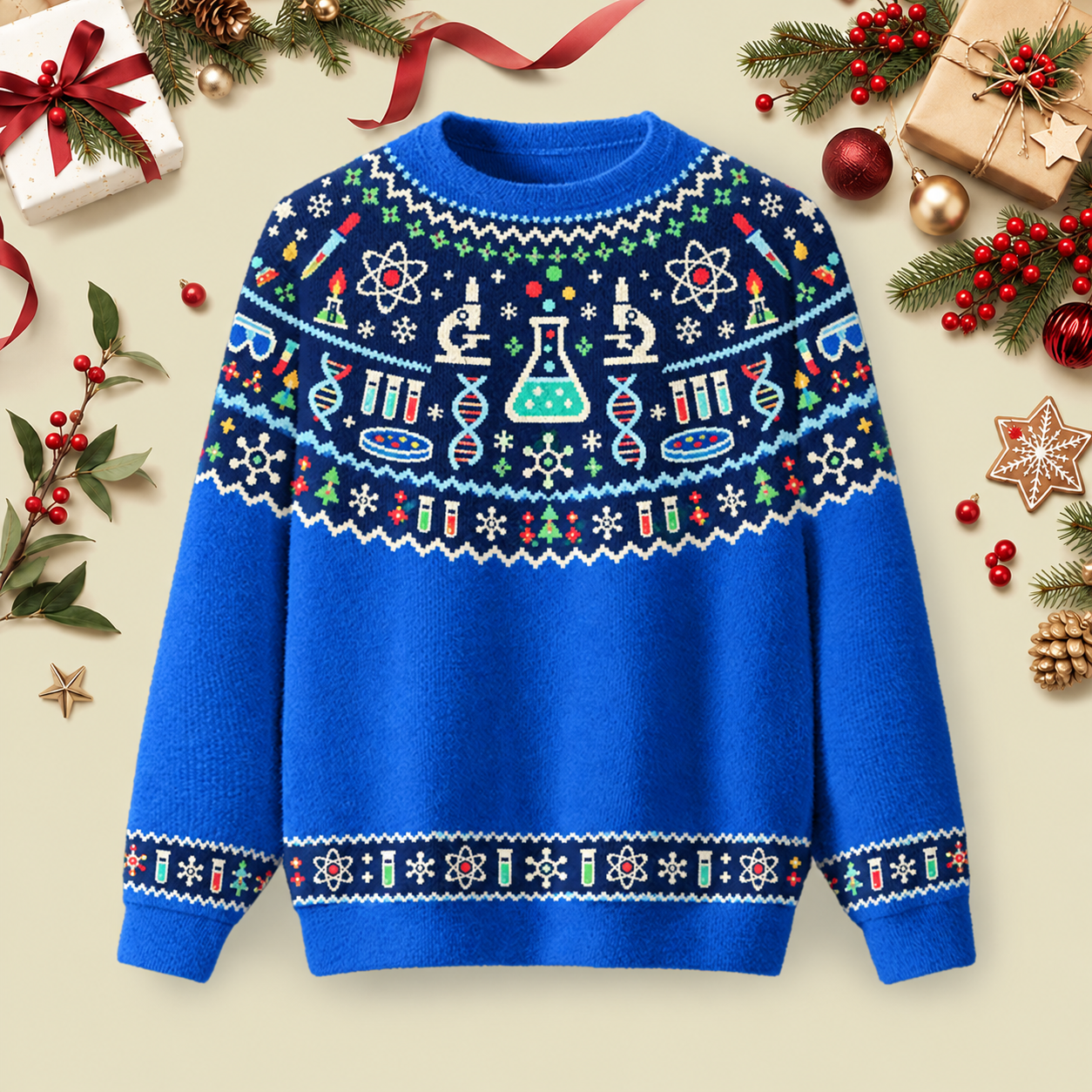 Science Lab Ugly Christmas Fluffy Sweatershirt