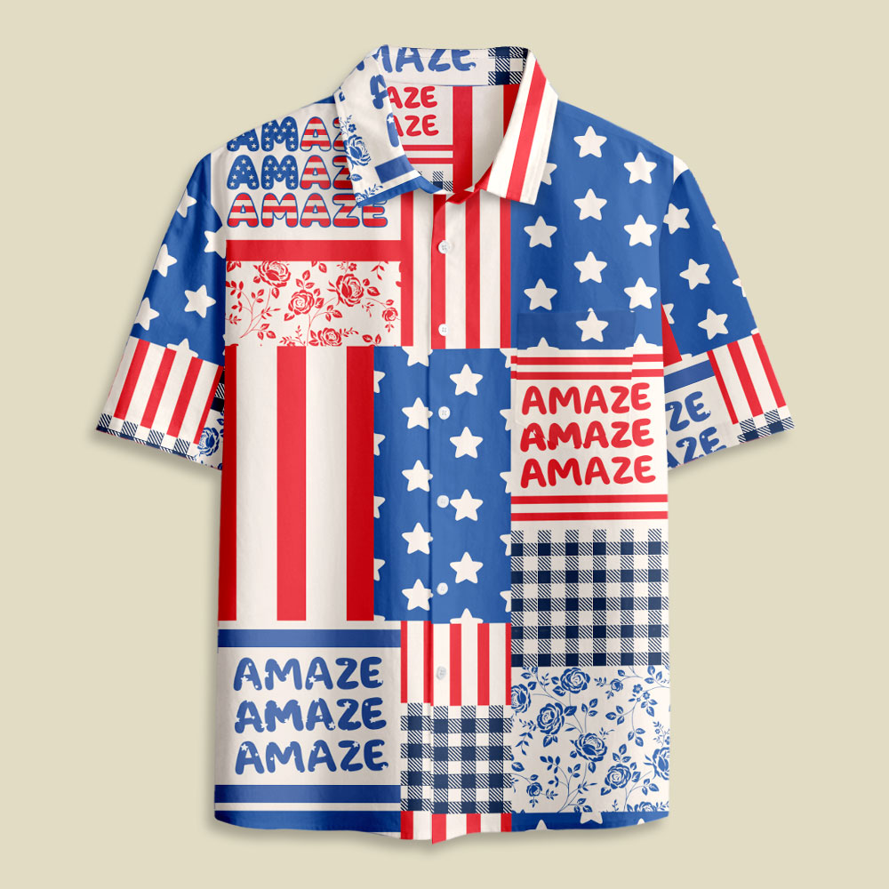 Space Rescue American Flag Button Up Pocket Shirt