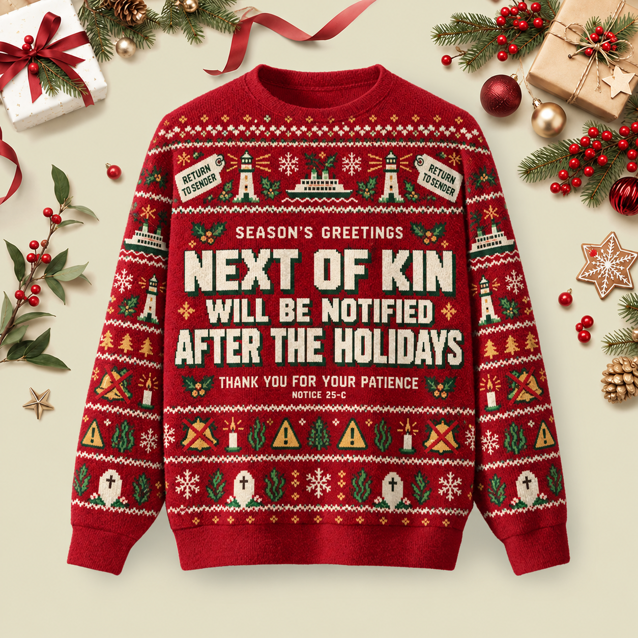Next Of Kin Will Be Notified Ugly Christmas Fluffy Sweatershirt