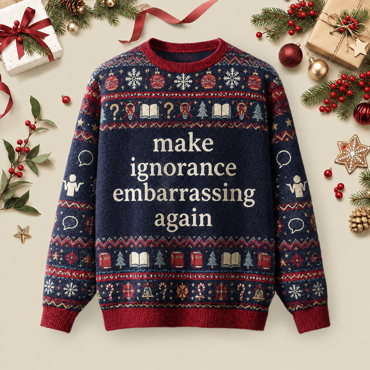 Make Ignorance Embarrassing Again Ugly Christmas Fluffy Sweatershirt