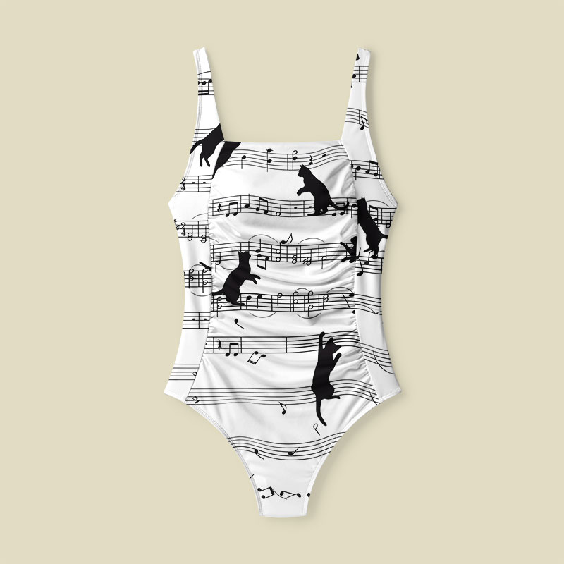 Musical Black Cat Sheet Tummy Control One Piece Swimsuit