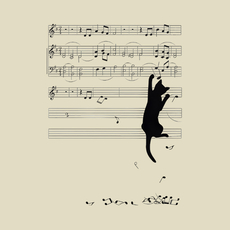 Cat On Sheet Music Chaos Playful T-Shirt