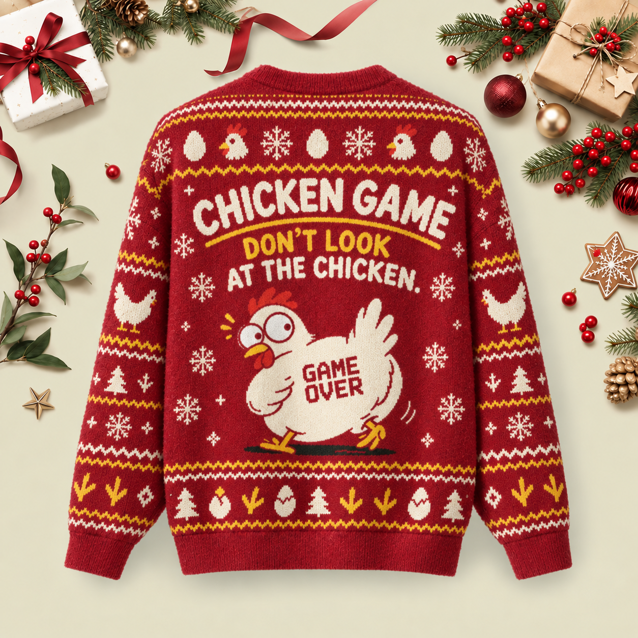 Chiken Game Ugly Christmas Fluffy Sweatershirt
