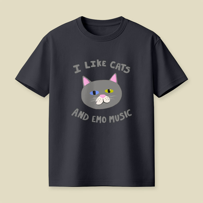 I Like Cats and Emo Music Playful T-Shirt
