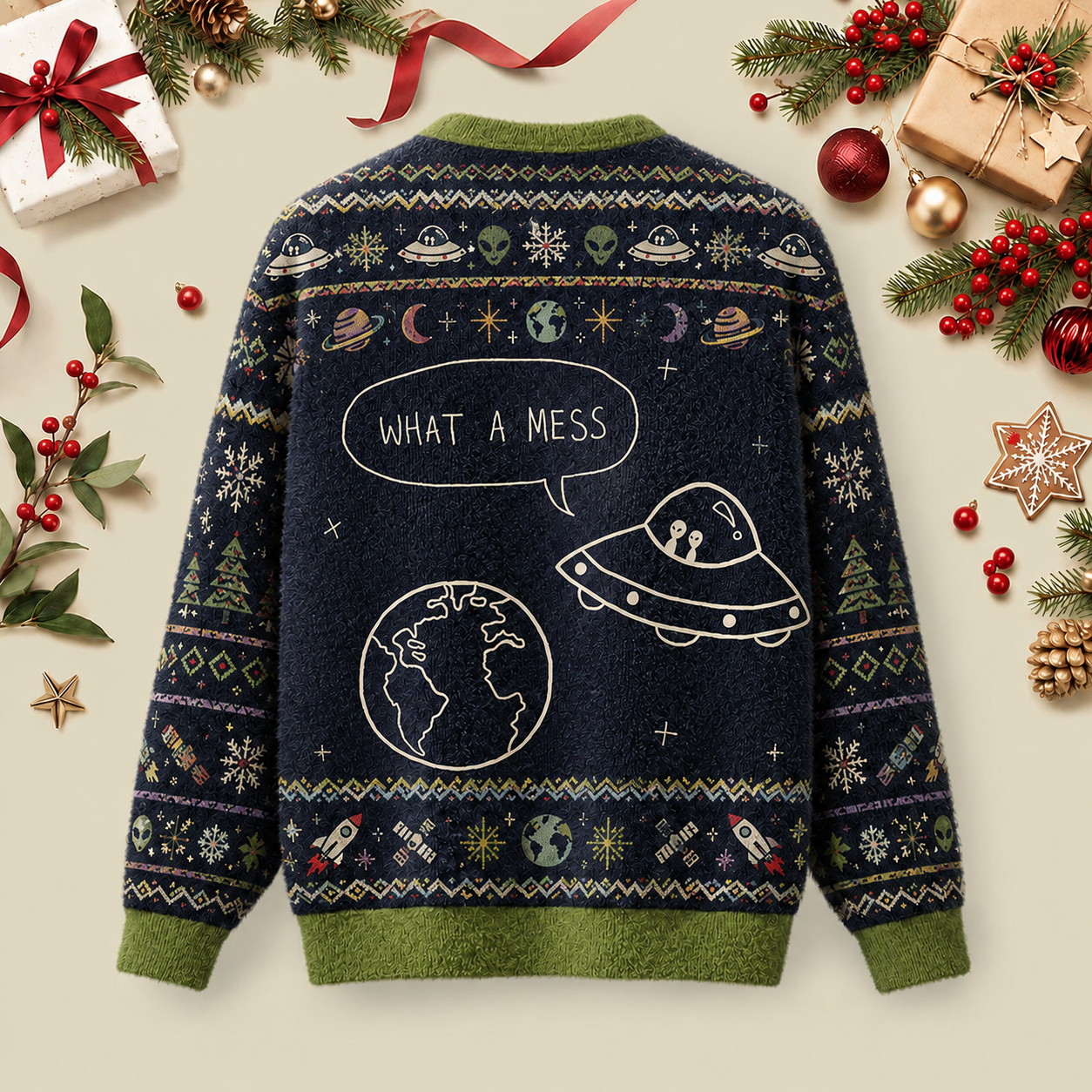 What A Mess Ugly Christmas Fluffy Sweatershirt