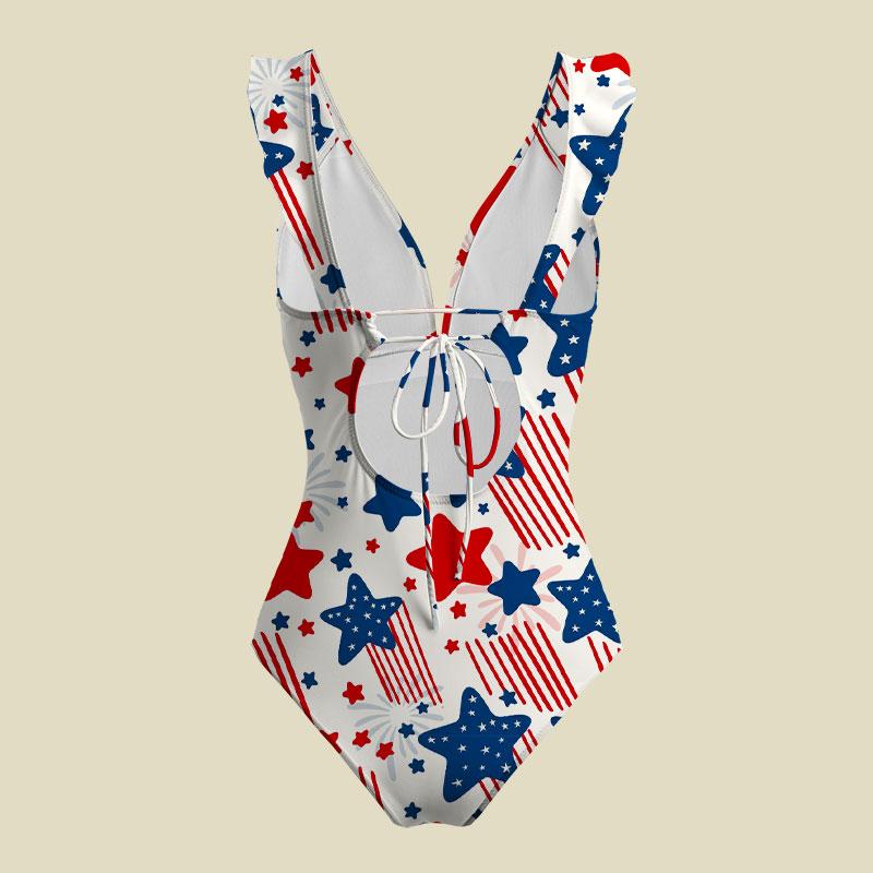 Star-Spangled Sparkler V-Neck One Piece Swimsuit