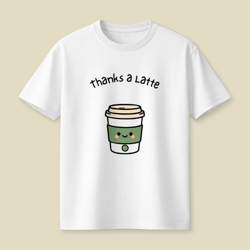Thanks A Latte Coffee Cup Pun Playful T-Shirt