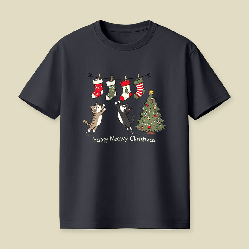 Happy Meowy Christmas Pussy Cats Playful T-Shirt