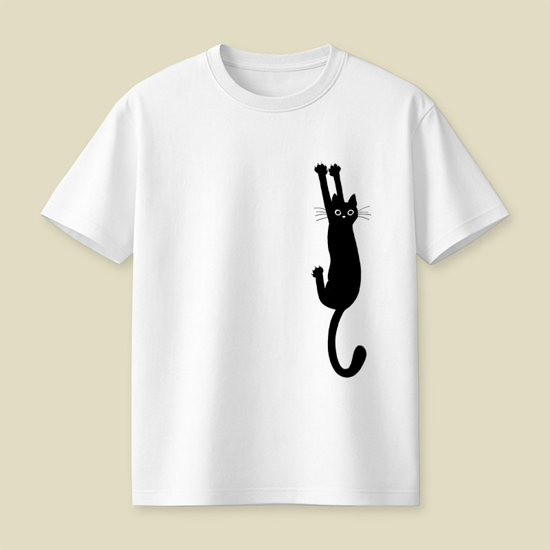 Black Cat Holding On Playful T-Shirt