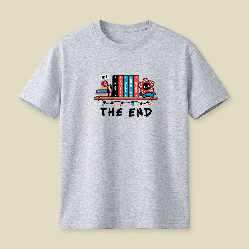 Stranger Things Book Shelf Tribute Playful T-Shirt