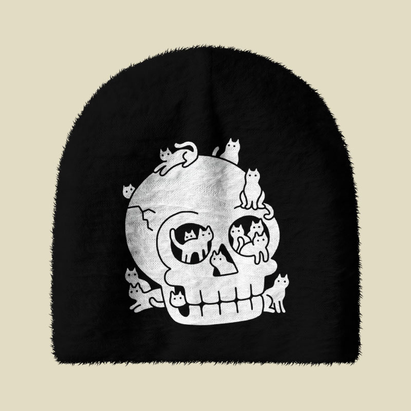 Skull is Full of Cats Doodle Fuzzy Beanie