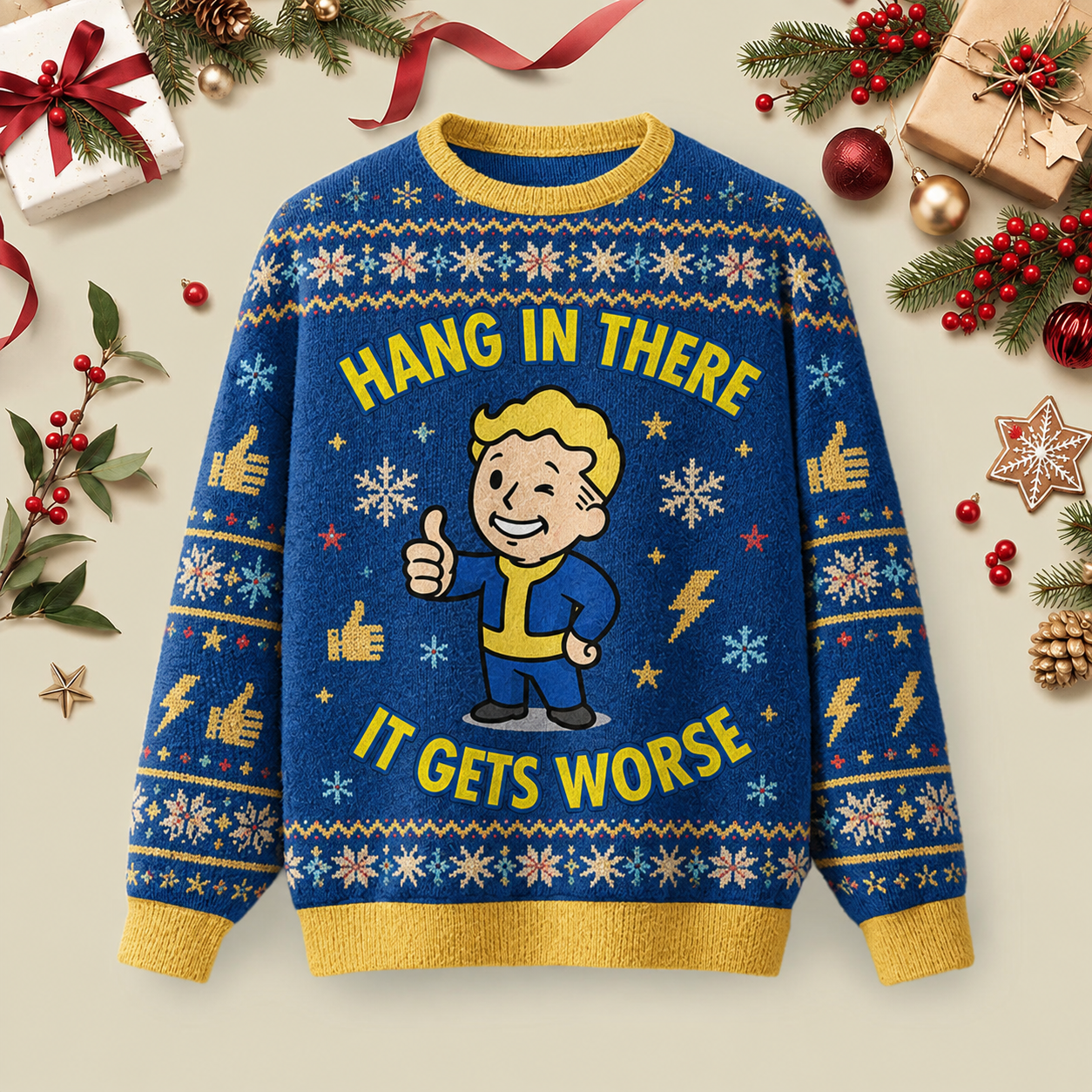 Hang In There It Gets Worse Ugly Christmas Fluffy Sweatershirt