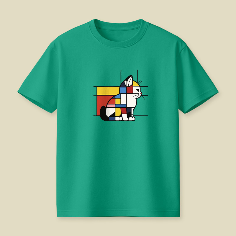 Geometric Cat Art In Primary Colors Playful T-Shirt