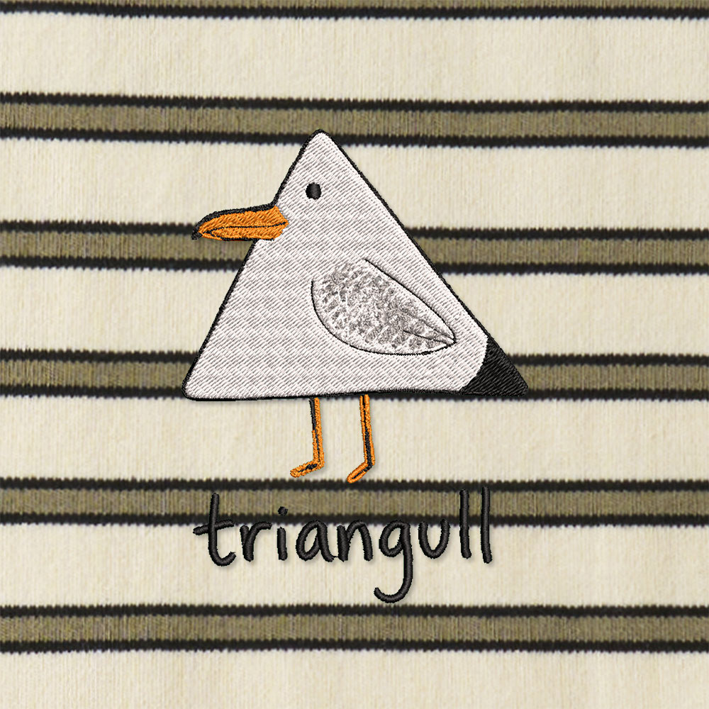 Triangull Funny Geometry Cute Triangle Seagull Bird Lycra Striped Embroidered Long-Sleeve Polo
