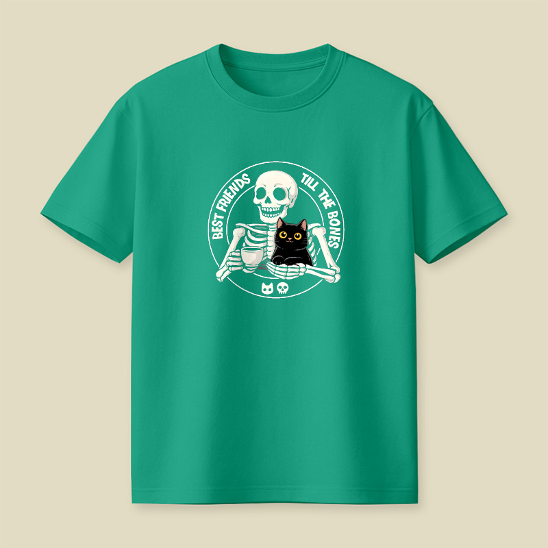 Best Friends Till The Bones Skeleton Cat Playful T-Shirt