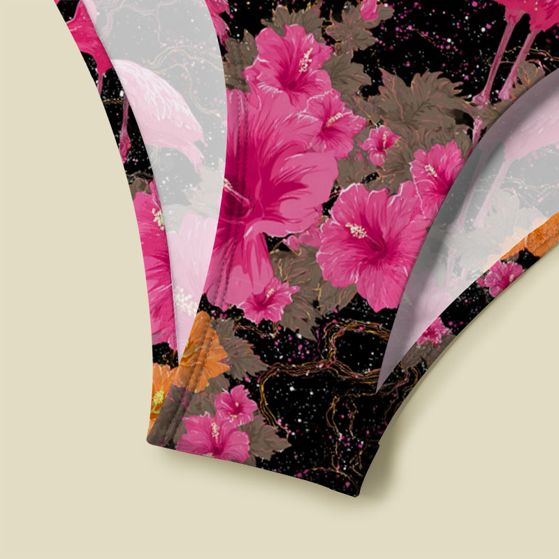 Cosmic Flamingo V-Neck One Piece Swimsuit