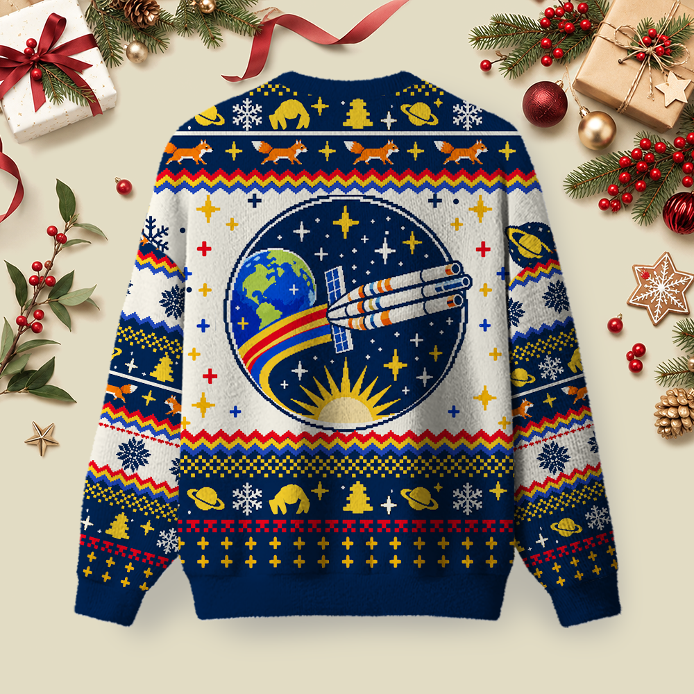 Sci-Fi Spaceship Christmas Ugly Christmas Fluffy Sweatershirt