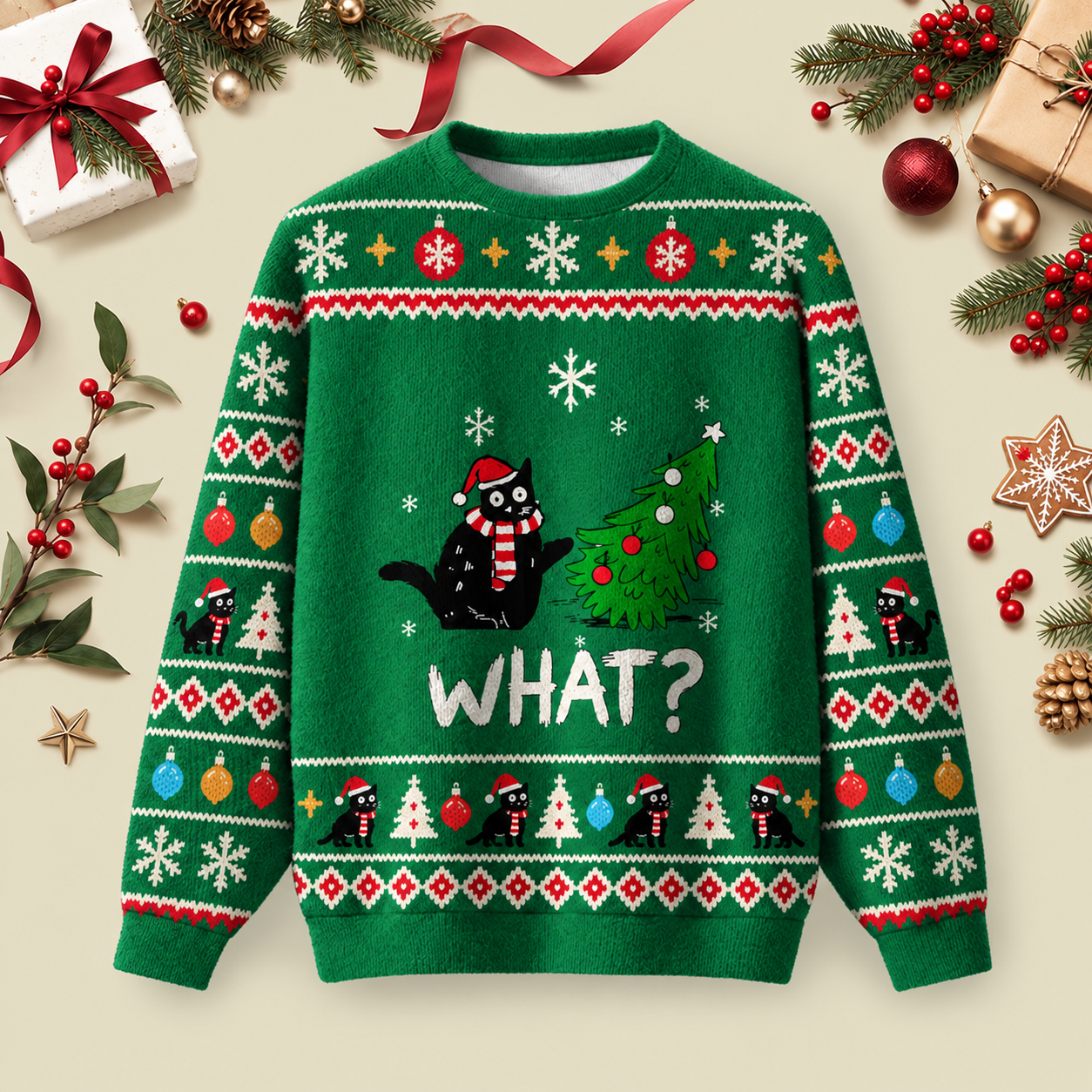 Christmas Cat What Green Ugly Christmas Fluffy Sweatershirt