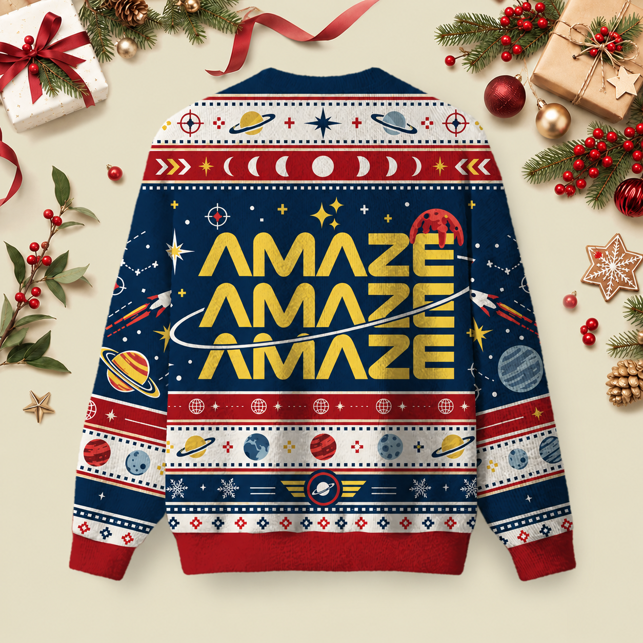 Amaze Amaze Amaze Space Sci-Fi Ugly Christmas Fluffy Sweatershirt