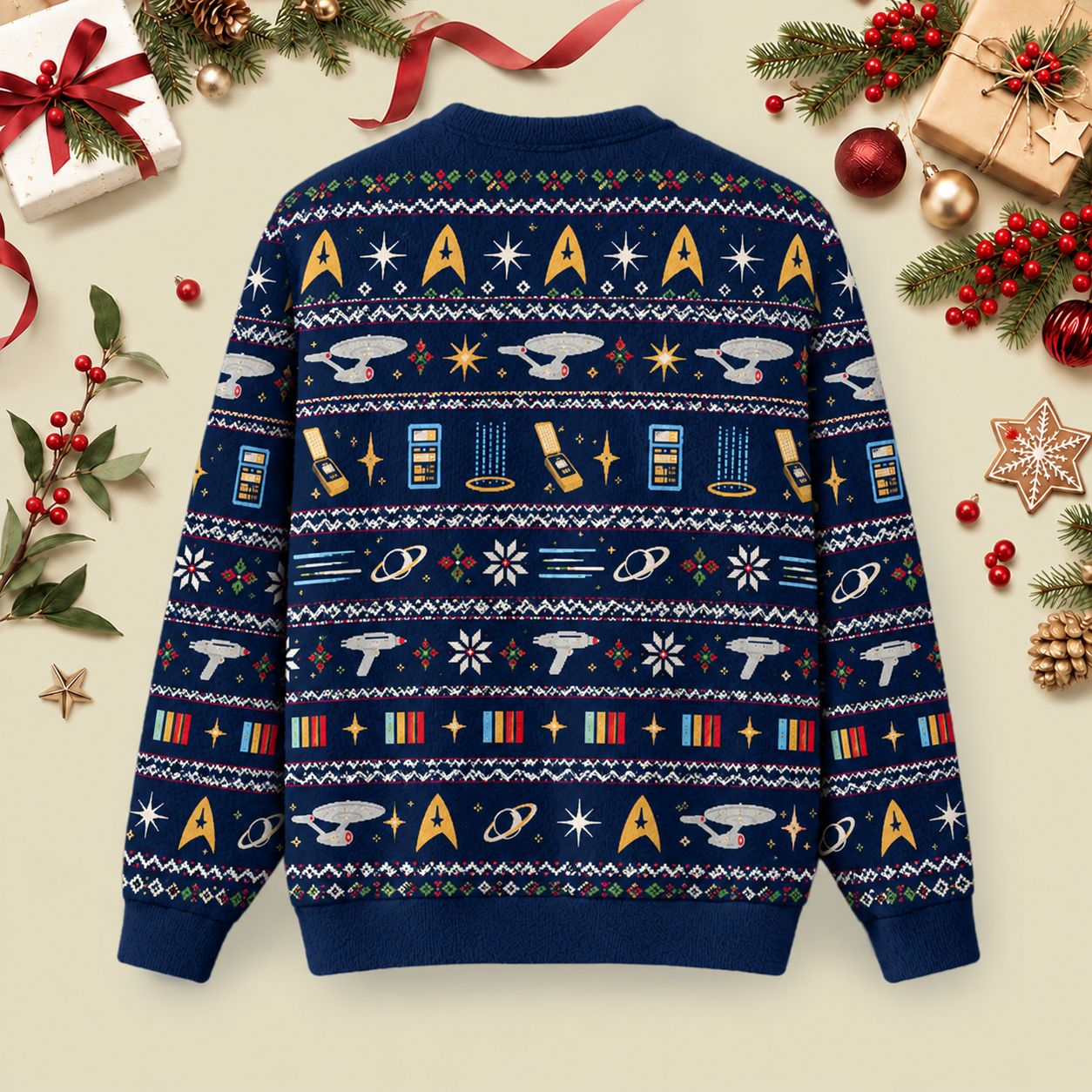 Beam Me Up Trekkie Festive Ugly Christmas Fluffy Sweatershirt