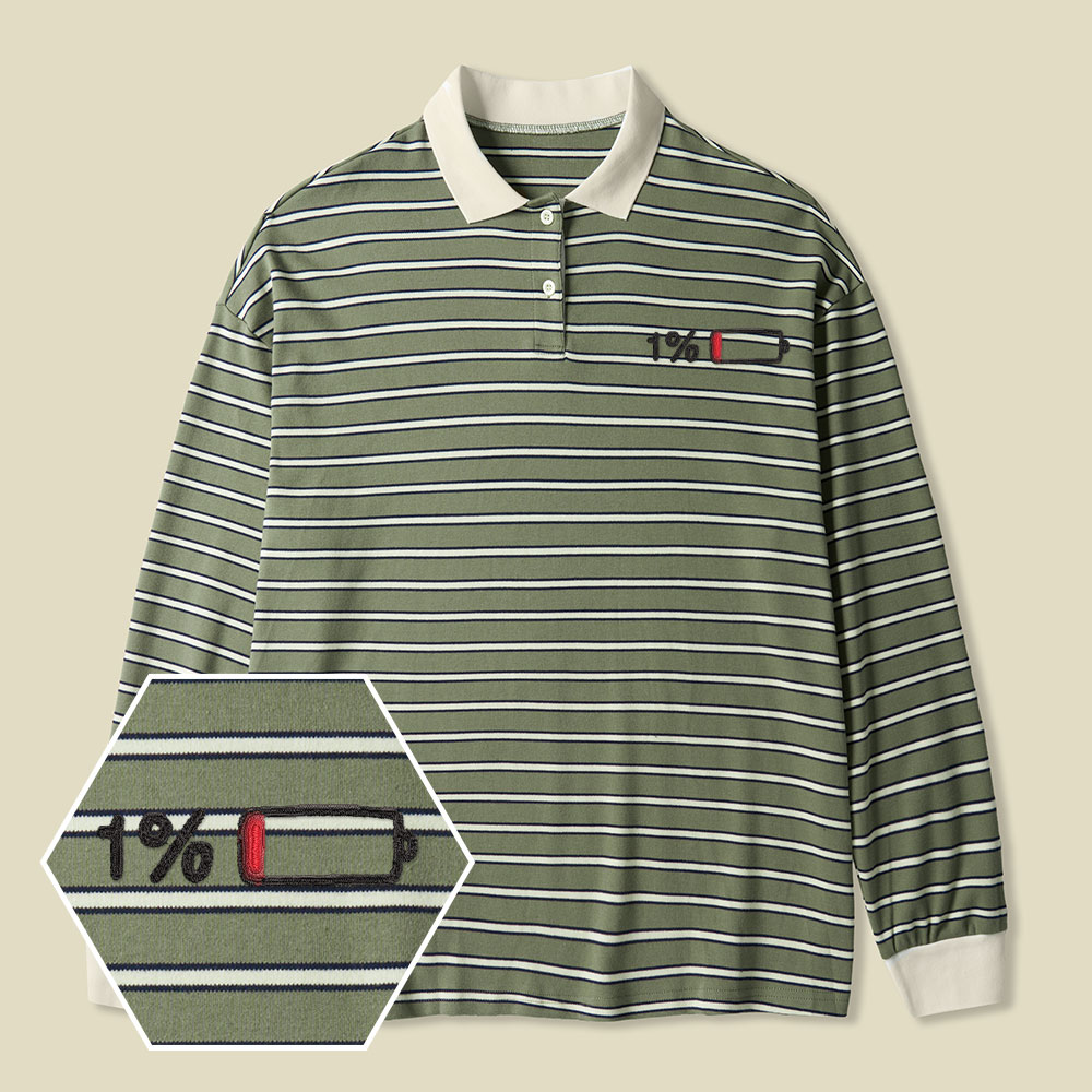 1 Percent Lycra Striped Embroidered Long-Sleeve Polo