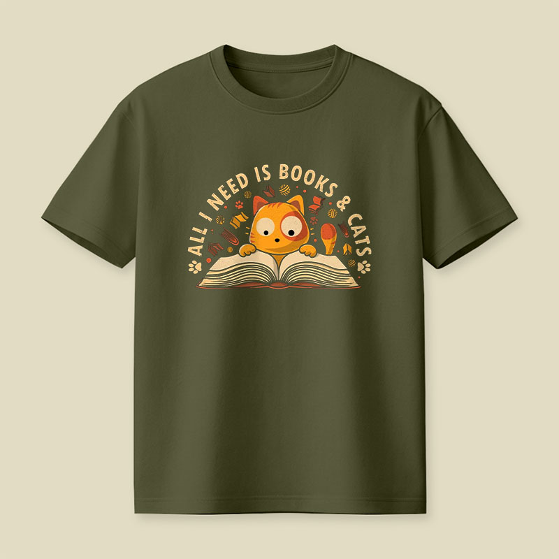 All I Need Is Books And Cats Playful T-Shirt