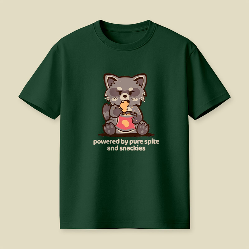 Powered By Spite And Snackies Raccoon Playful T-Shirt