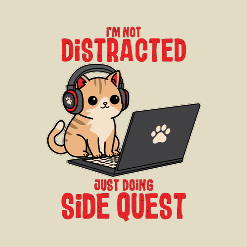 Gamer Cat Side Quest Playful T-Shirt