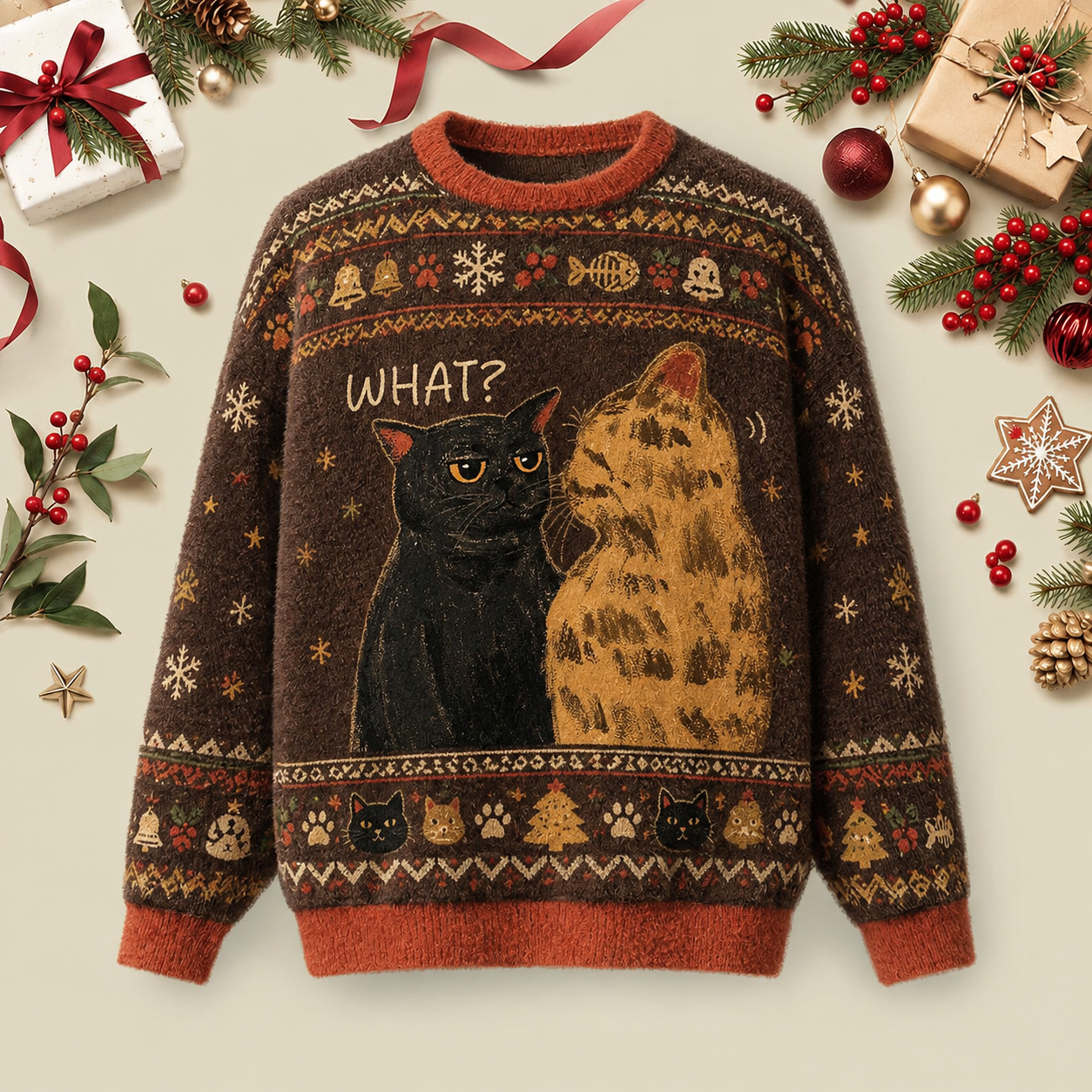 What Cat Funny Ugly Christmas Fluffy Sweatershirt