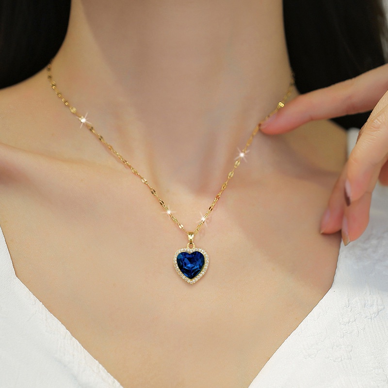 💥Desconto por tempo limitado💎Pingente feminino em forma de coração moissanite azul. colar de clavícula