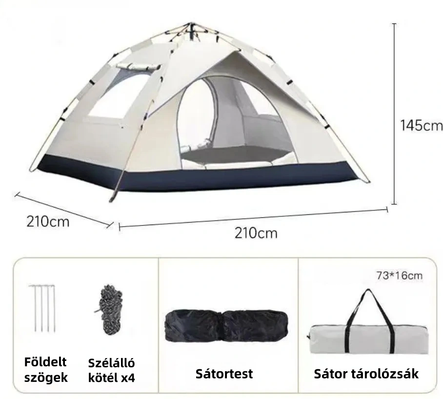 Automatikusan gyorsan nyitódó sátor, kempingsátor autós túrázáshoz, eső- és napálló sátor strandra, napvédő, hordozható sátor horgászathoz és túrázáshoz 2-3/3-4 fő részére