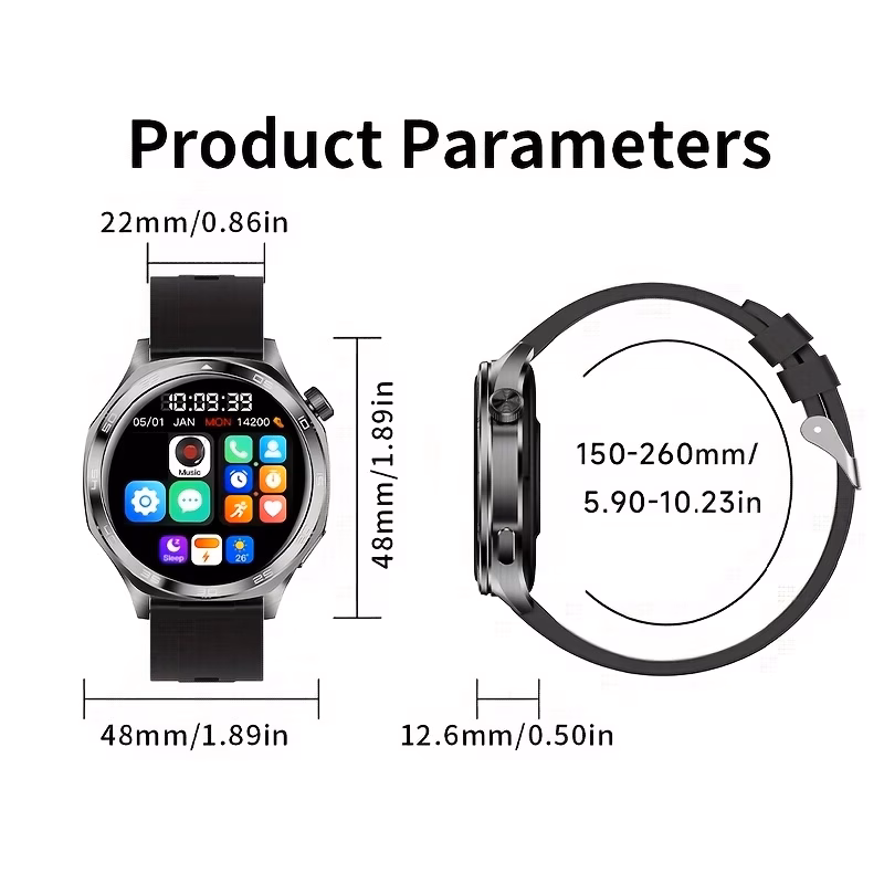 Smart Watch with Flashlight 1.96" AMOLED High Refresh Rate 24/7 Health Monitoring 100+ Sports Modes IOS & Android Compatible