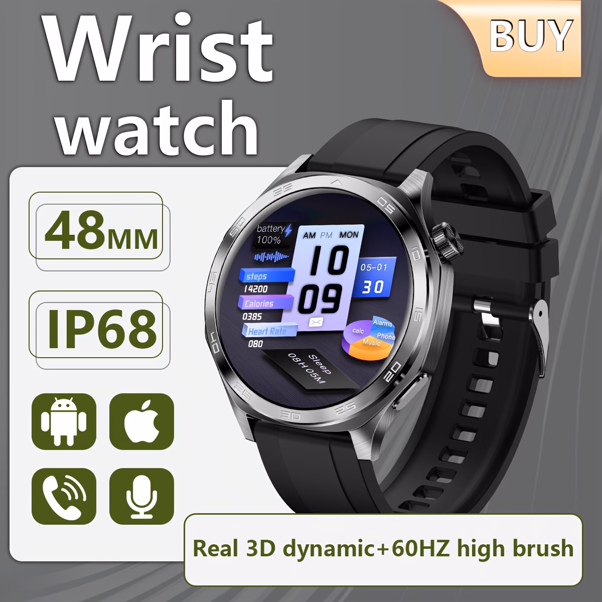 Smart Watch with Flashlight 1.96" AMOLED High Refresh Rate 24/7 Health Monitoring 100+ Sports Modes IOS & Android Compatible
