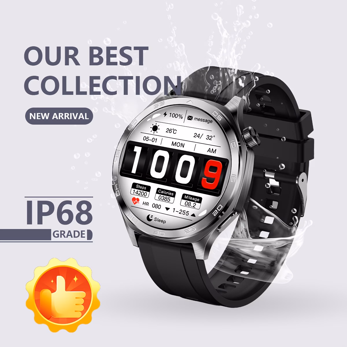 Smart Watch with Flashlight 1.96" AMOLED High Refresh Rate 24/7 Health Monitoring 100+ Sports Modes IOS & Android Compatible