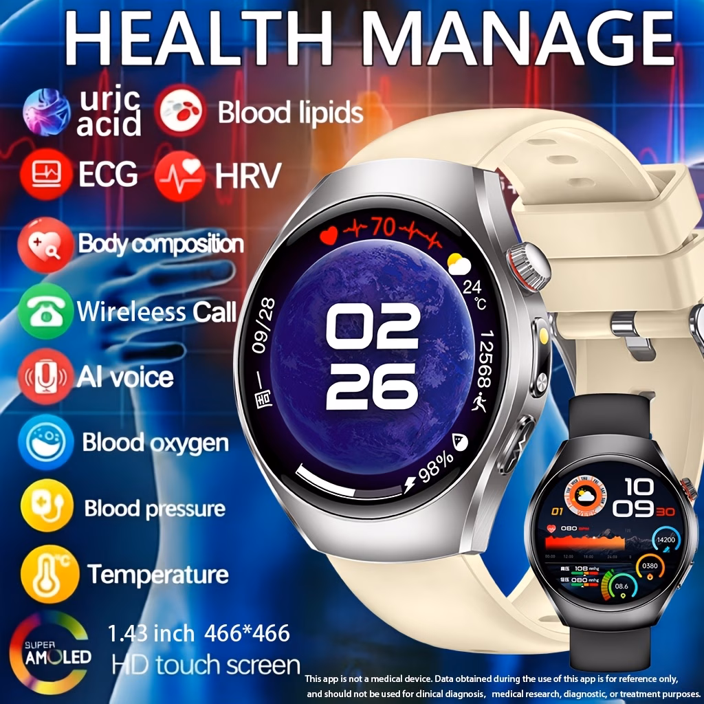2026 New Healthy Sports Smart Watch, 1.43-inch High-definition Full Touch Screen, Supports Wireless Calls, Voice Assistants, One-click SOS for Help, 100+ Sports Modes, Remote Monitoring, Fitness Tracking, Suitable for Android Phones And for iPhone