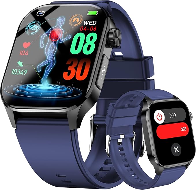 Advanced Health Smartwatch for Women Men with Real-Time Monitoring of Heart Rate, Blood Oxygen, Body Temperature, Blood Pressure, Sleep Auality and Stress Levels.