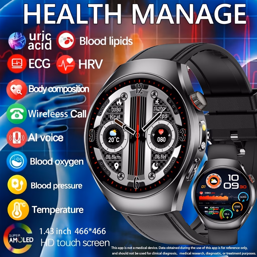 2026 New Healthy Sports Smart Watch, 1.43-inch High-definition Full Touch Screen, Supports Wireless Calls, Voice Assistants, One-click SOS for Help, 100+ Sports Modes, Remote Monitoring, Fitness Tracking, Suitable for Android Phones And for iPhone