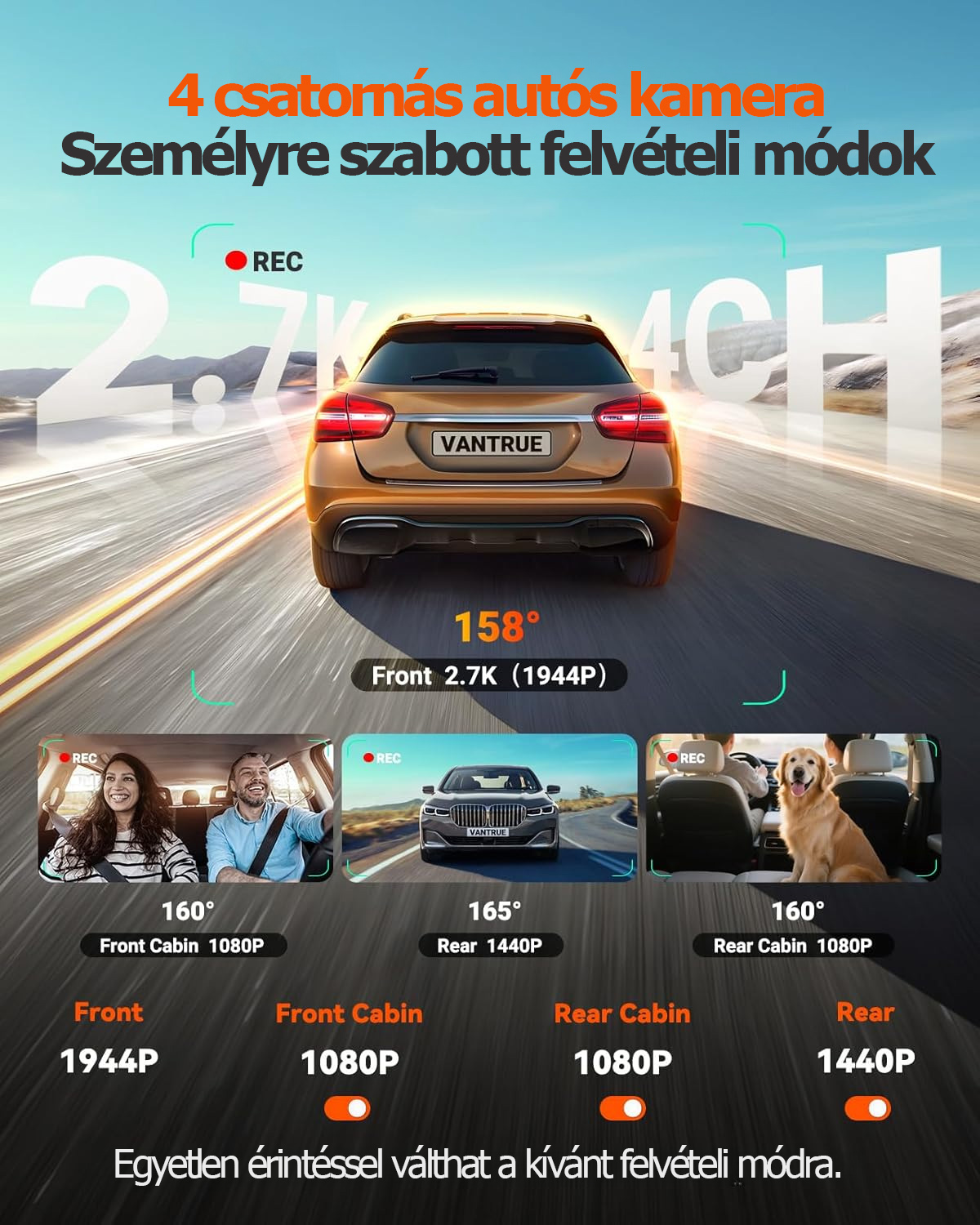 Garmin Vantrue N5S négycsatornás 360°-os WiFi-s autós kamera, STARVIS 2 csillagos égbolt képalkotás, infravörös éjjellátó, kettős felvétel (2.7K + 1080P*2 + 1440P), hangvezérlés, GPS-pozícionálás, 24 órás parkolófigyelés, infravörös éjjellátó, akár 1 TB m