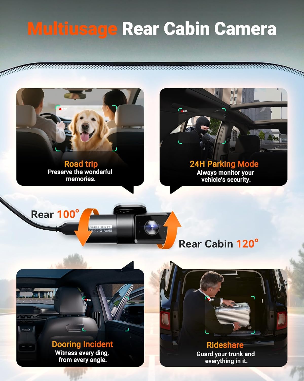 Garmin Vantrue N5S négycsatornás 360°-os WiFi-s autós kamera, STARVIS 2 csillagos égbolt képalkotás, infravörös éjjellátó, kettős felvétel (2.7K + 1080P*2 + 1440P), hangvezérlés, GPS-pozícionálás, 24 órás parkolófigyelés, infravörös éjjellátó, akár 1 TB m