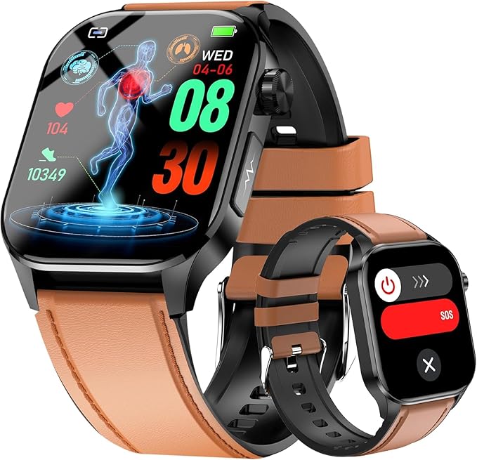 Advanced Health Smartwatch for Women Men with Real-Time Monitoring of Heart Rate, Blood Oxygen, Body Temperature, Blood Pressure, Sleep Auality and Stress Levels.
