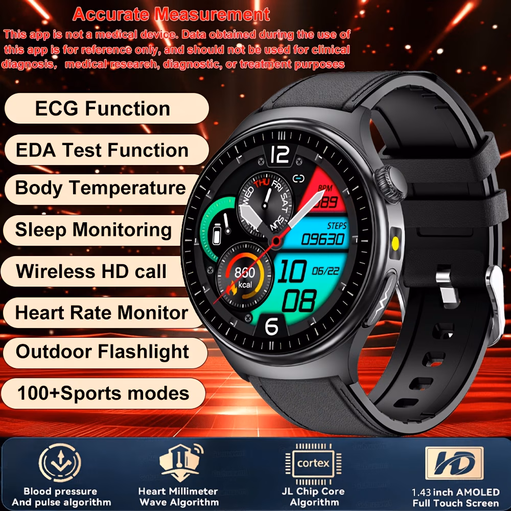 2026 New Sports Smartwatch 1.43-inch AMOLED HD Full Touch Screen, Supports Wireless Calling, Voice Assistant, One-key SOS, 100 Sports Modes, Remote Monitoring, Fitness Tracking, Compatible With IPhone And Android Phones