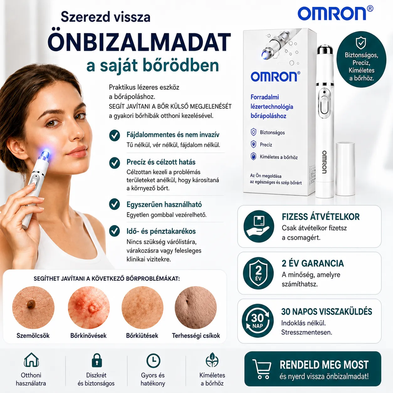Omron™ 2026 új generációs multifunkciós bőrkezelő toll – professzionális megoldás anyajegyek és bőrhibák eltávolítására az egész testen. Nem invazív, fájdalommentes technológia a tisztább, egyenletesebb bőrért, otthoni használatra tervezve, hegek nélkül.