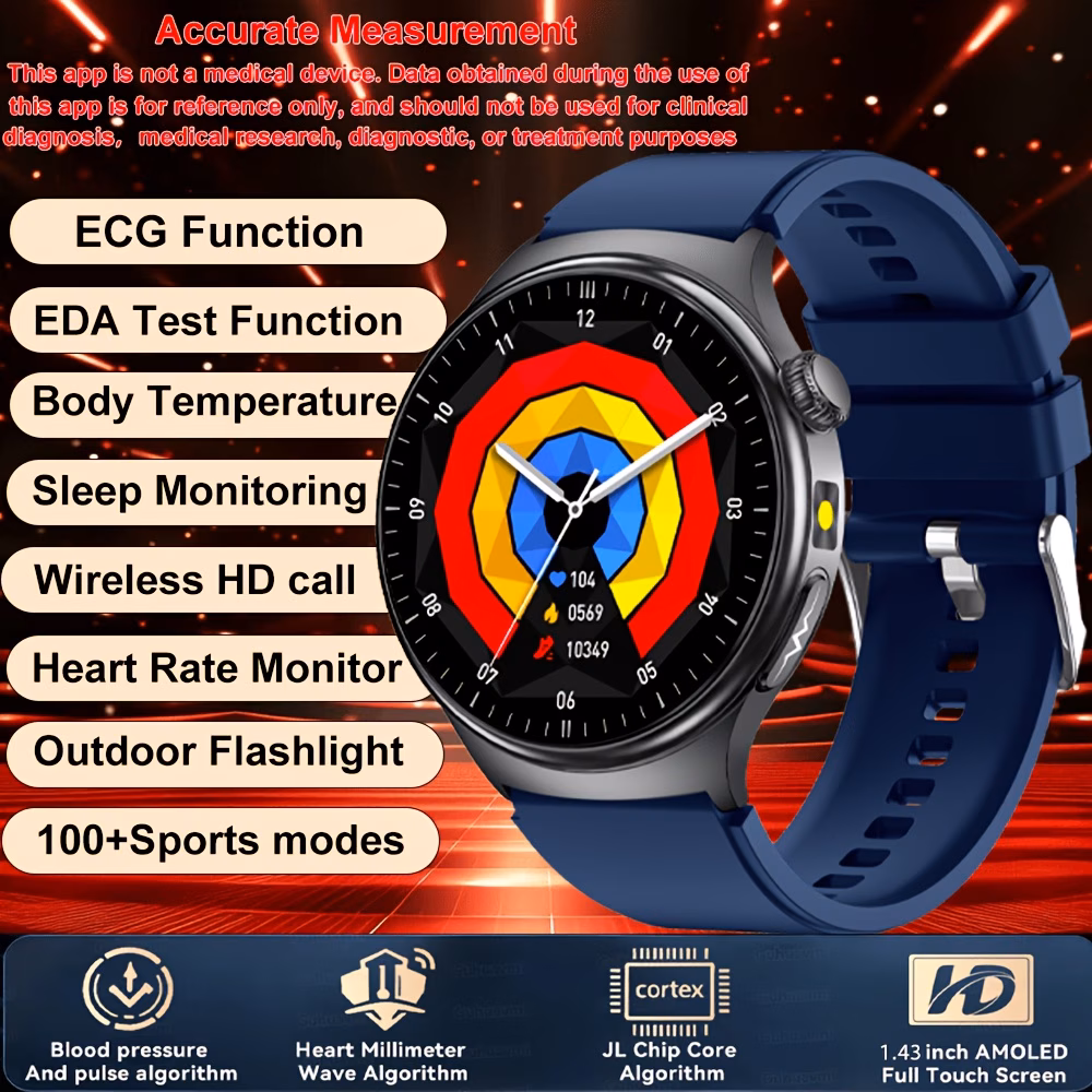 2026 New Sports Smartwatch 1.43-inch AMOLED HD Full Touch Screen, Supports Wireless Calling, Voice Assistant, One-key SOS, 100 Sports Modes, Remote Monitoring, Fitness Tracking, Compatible With IPhone And Android Phones