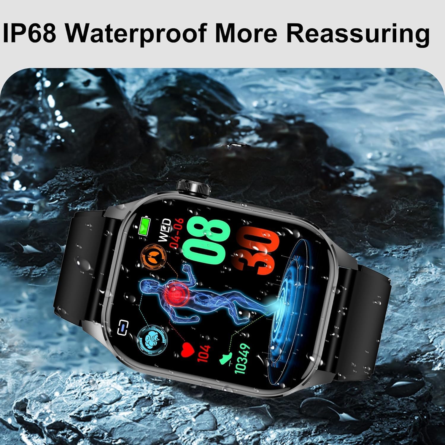 Advanced Health Smartwatch for Women Men with Real-Time Monitoring of Heart Rate, Blood Oxygen, Body Temperature, Blood Pressure, Sleep Auality and Stress Levels.