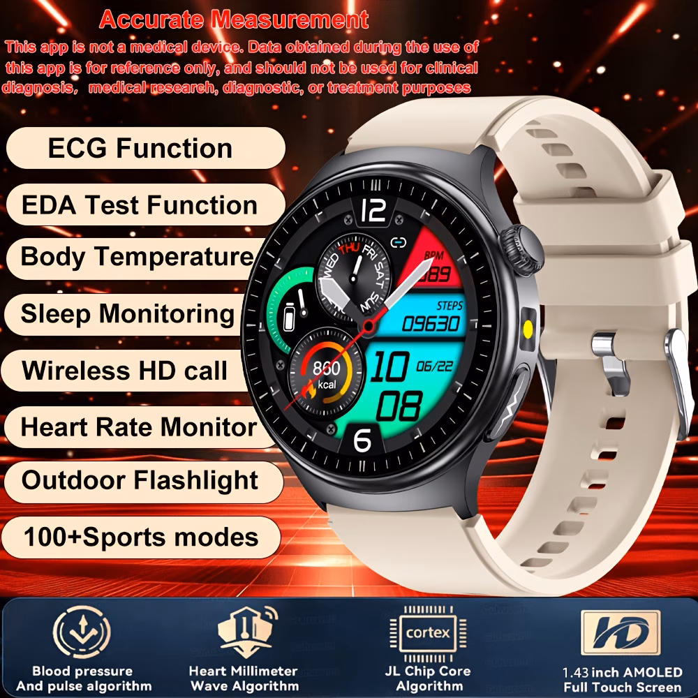 2026 New Sports Smartwatch 1.43-inch AMOLED HD Full Touch Screen, Supports Wireless Calling, Voice Assistant, One-key SOS, 100 Sports Modes, Remote Monitoring, Fitness Tracking, Compatible With IPhone And Android Phones
