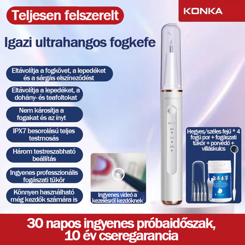 KONKA ultrahangos fogkefe súroláshoz, fogkő eltávolításhoz, füst- és teafoltokhoz, fogtisztításhoz, ajándék barátnőnek, barátnak és férjnek [Zászlóshajó] 5 millió áramlás/perc ultrahangos 2 fúvóka