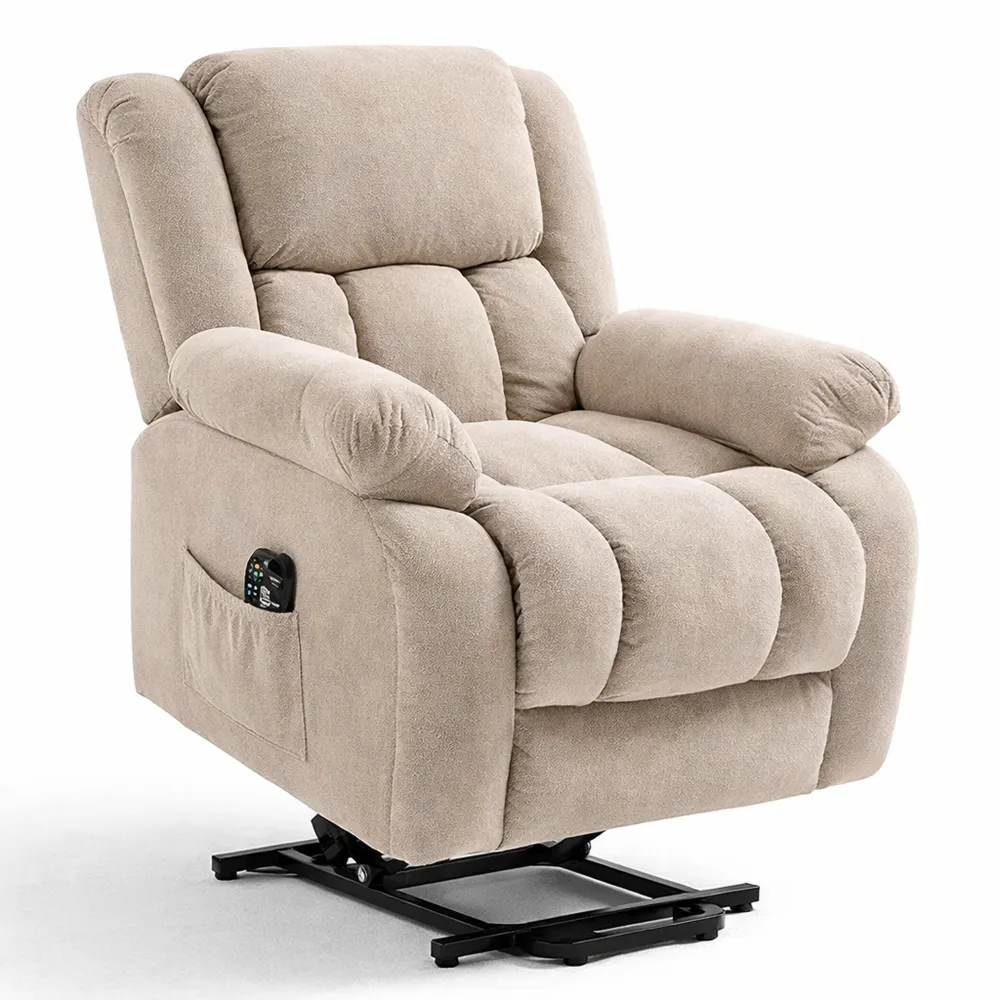 Fauteuil électrique massant et chauffant avec inclinaison et ports USB, beige