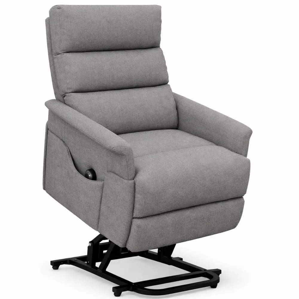 Fauteuil inclinable électrique avec repose-pied et télécommande, tissu en lin gris
